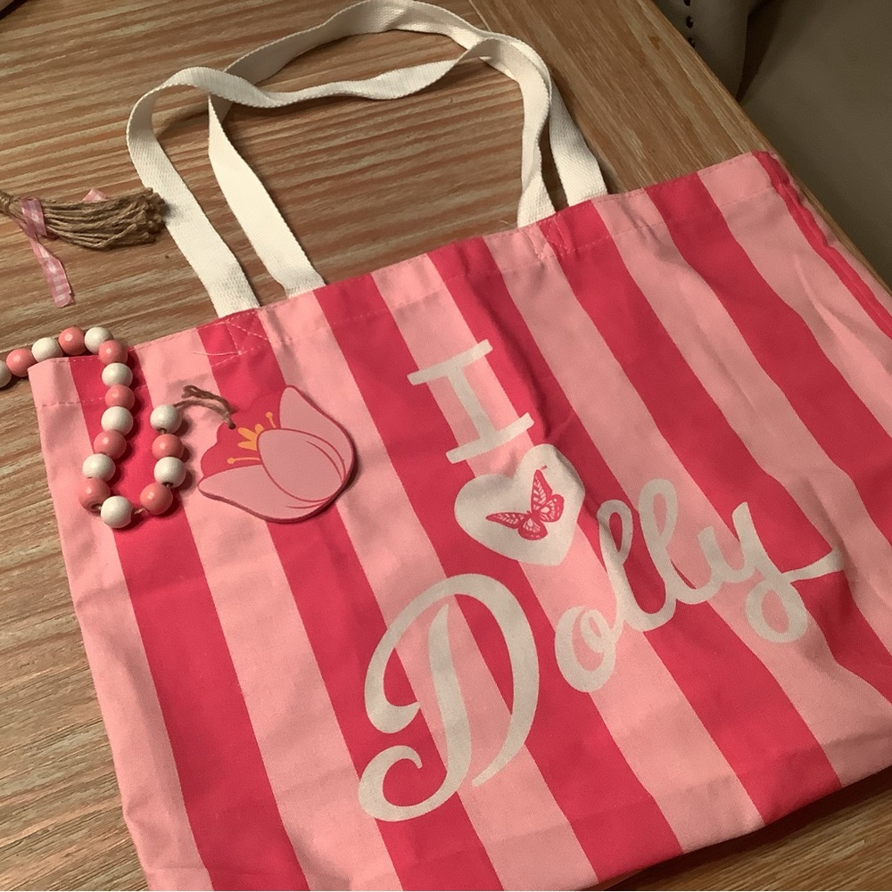 Pink Striped 'I ♥ Dolly' Tote Bag